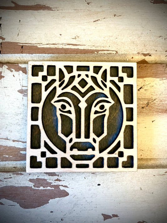 Boho Art Deco Horse 2-Layer Square Wood Magnet | 12 Finishes | Boho Gift