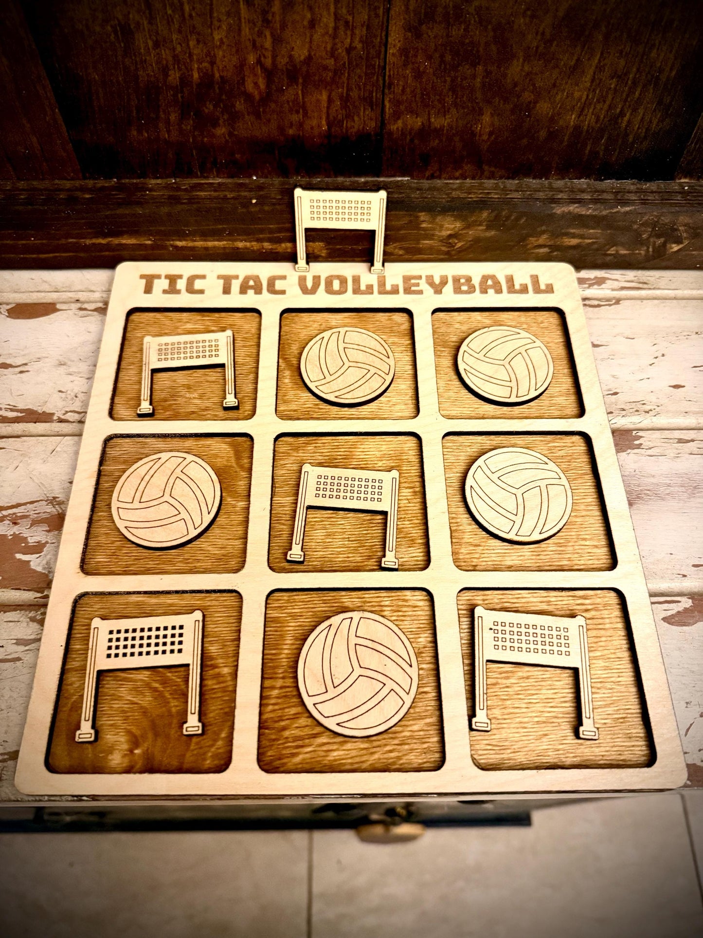 Tic Tac Volleyball Wood Game | Laser Engraved | 12 Finishes | Volleyball Gift