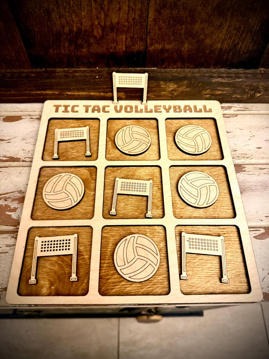 Tic Tac Volleyball Wood Game | Laser Engraved | 12 Finishes | Volleyball Gift