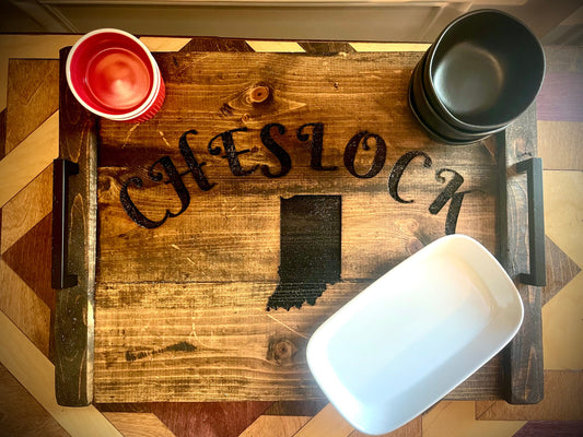 Custom Rustic Distressed Shiplap Serving Tray | Name, Monogram, State or Logo | Raised Edges, Handles & Optional Engraving