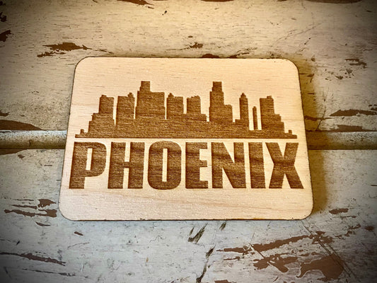 Phoenix Skyline Wood Magnet | City Souvenir | 3.5" x 2.5"