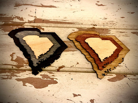 South Carolina 3-Layer Stacked Wood Refrigerator Magnet | Brown & Gray Tones | State Pride Gift