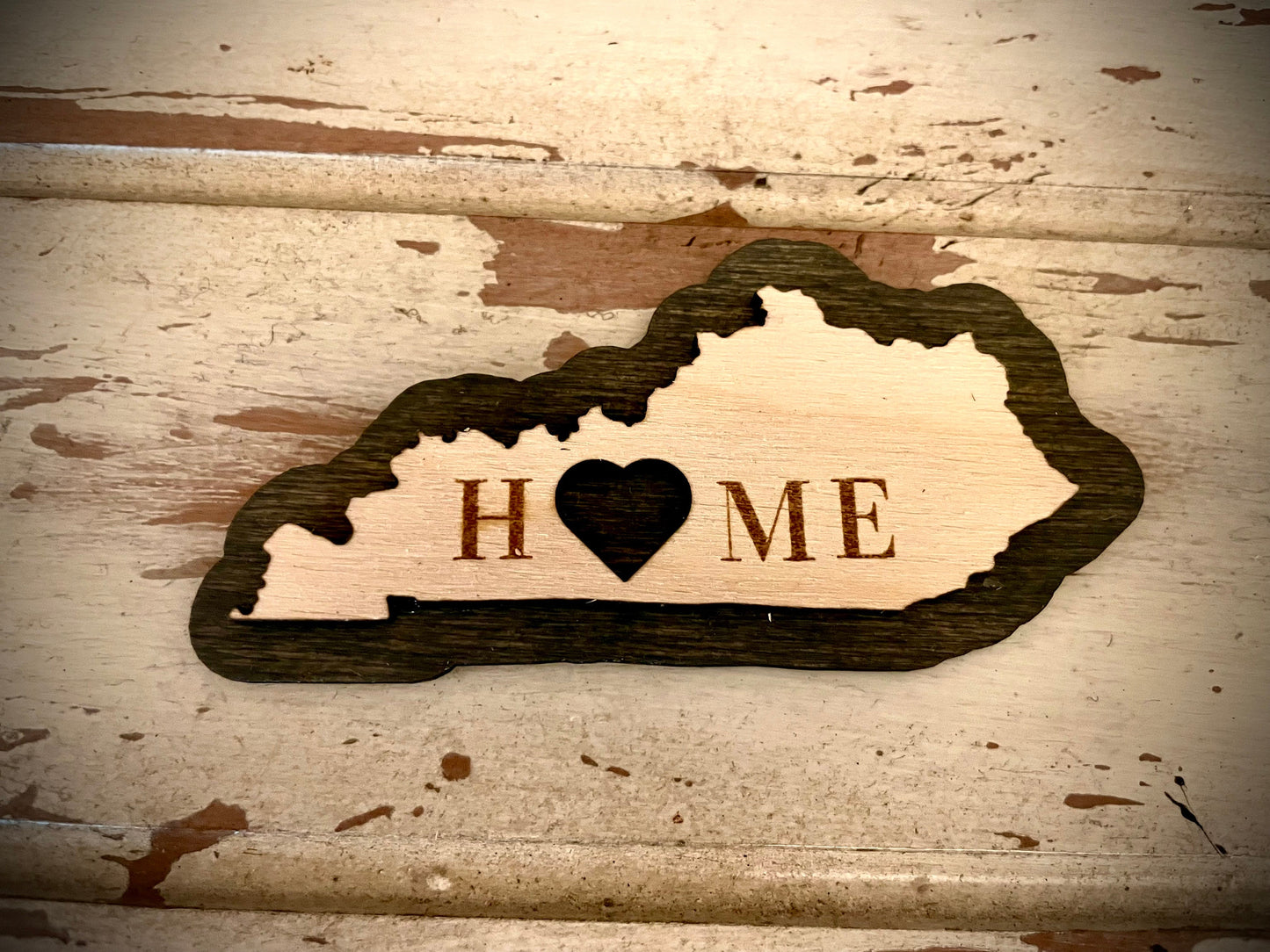 Kentucky HOME 2-Layer Wood Refrigerator Magnet | 12 Finishes | State Pride Gift