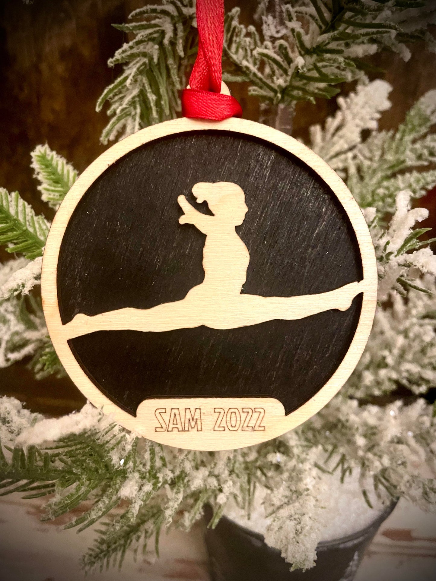 Gymnast Personalized 2-Layer Wood Christmas Ornament & Gift Tag | Multiple Finishes | Gymnastics Gift (#10)