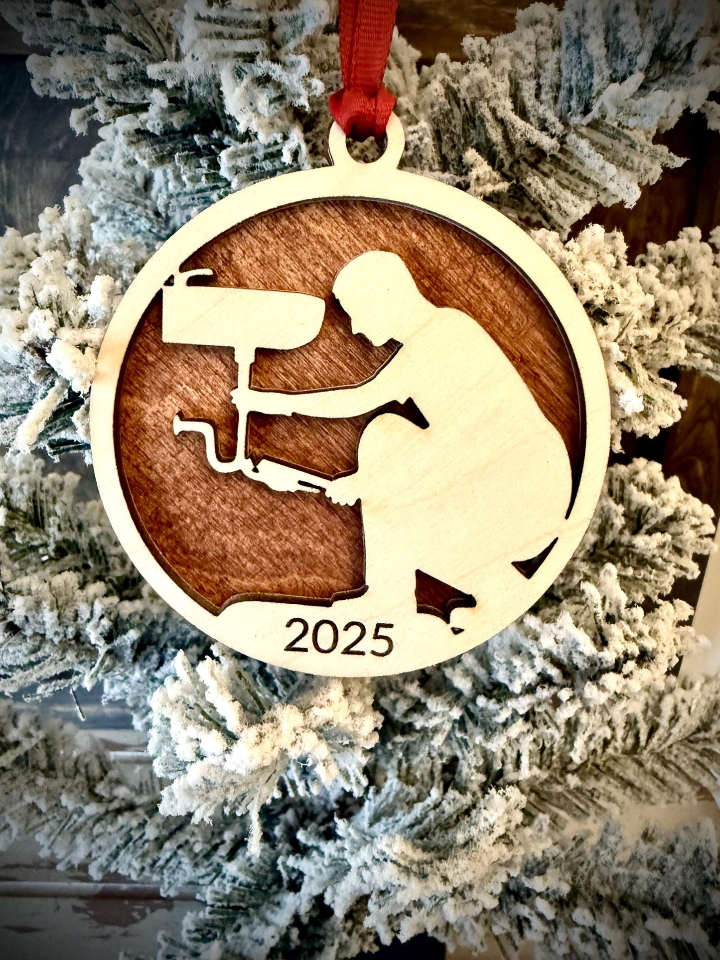 Plumber Personalized 2-Layer Wood Christmas Ornament & Gift Tag | Multiple Finishes | Trades Gift