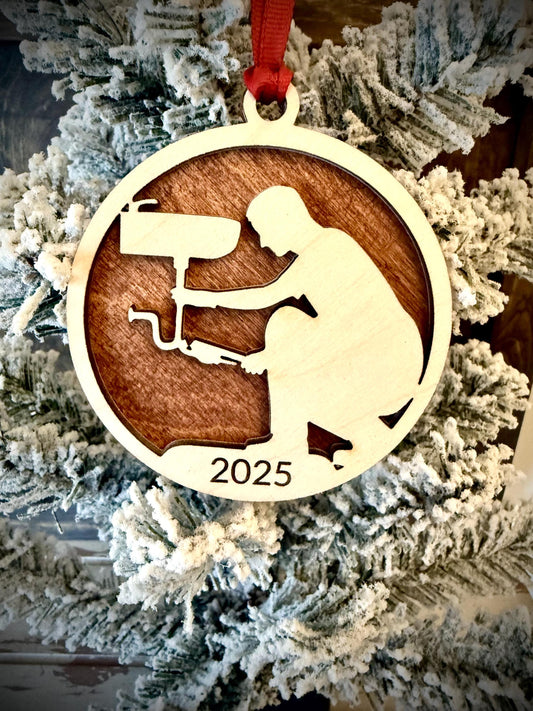 Plumber Personalized 2-Layer Wood Christmas Ornament & Gift Tag | Multiple Finishes | Trades Gift