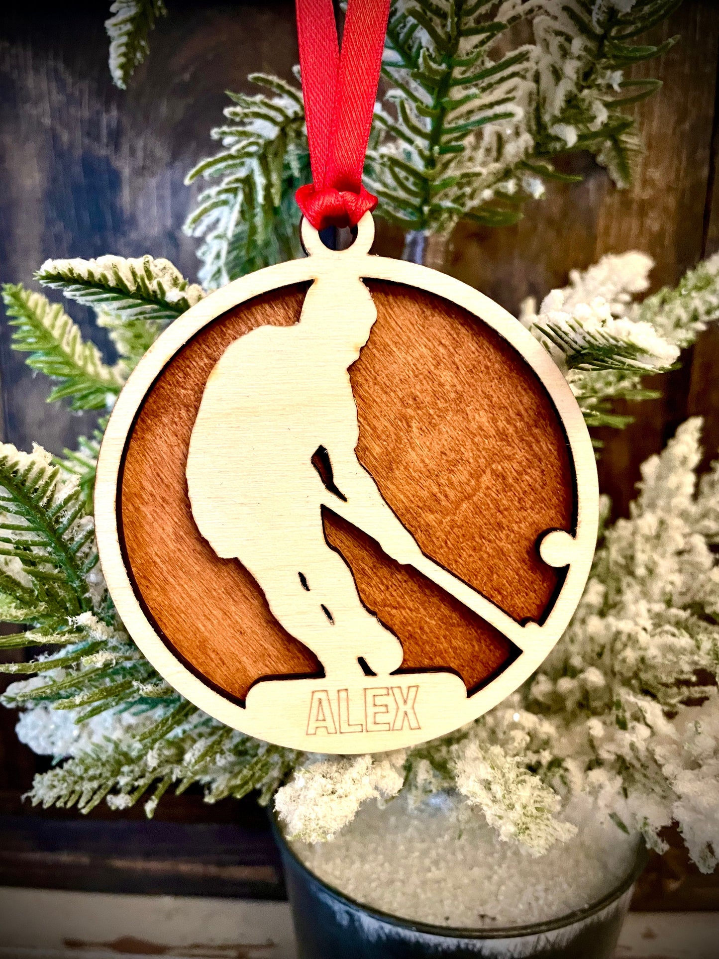 Male Field Hockey Player Personalized 2-Layer Wood Christmas Ornament & Gift Tag | Multiple Finishes | Field Hockey Gift (#5)