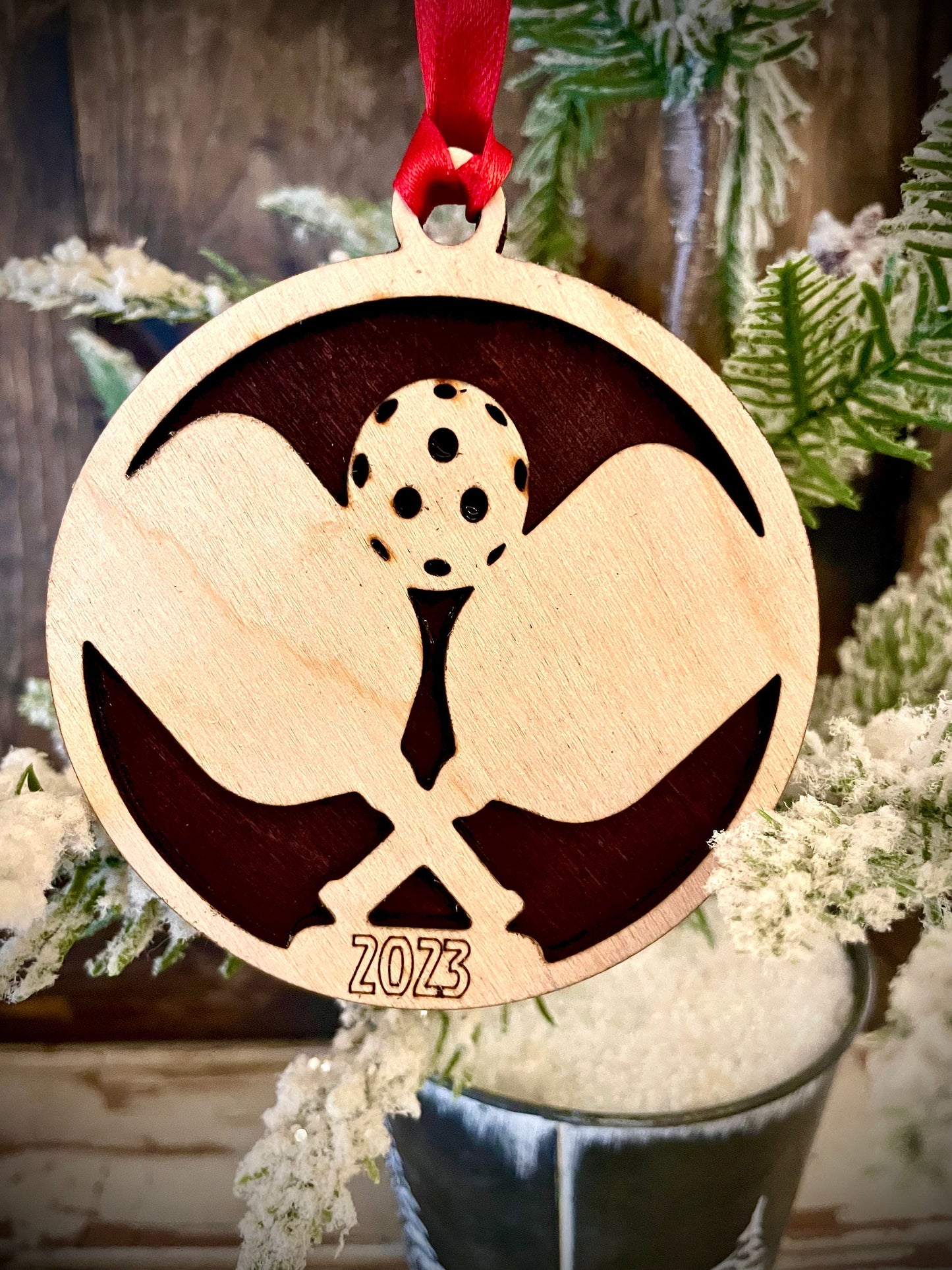Pickleball Paddle Personalized 2-Layer Wood Christmas Ornament & Gift Tag | Multiple Finishes | Pickleball Gift (#10)