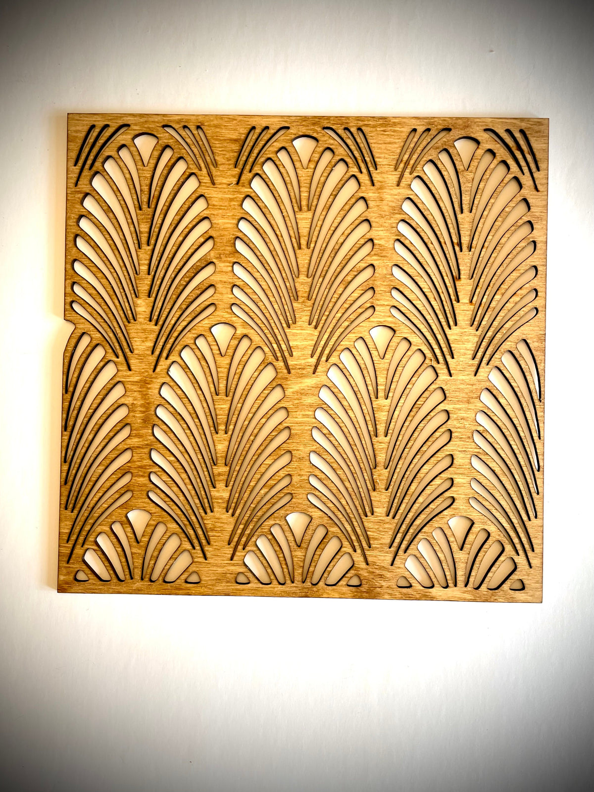 Fan-pattern panel of the Boho Modern Art Nouveau Geometry wood wall art Set B in Golden Oak