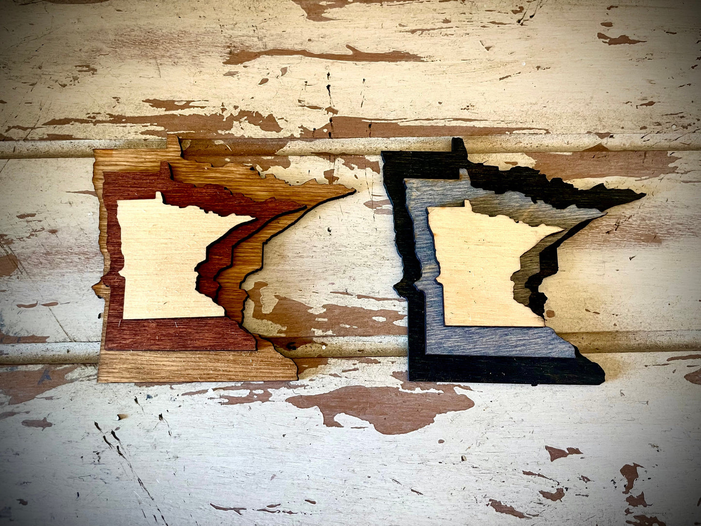 Minnesota 3-Layer Stacked Wood Refrigerator Magnet | Brown & Gray Tones | State Pride Gift