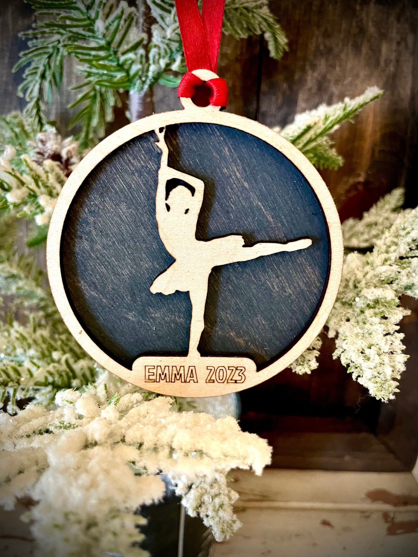 Ballet Dancer Personalized 2-Layer Wood Christmas Ornament & Gift Tag | Multiple Finishes | Dance Gift (#11)