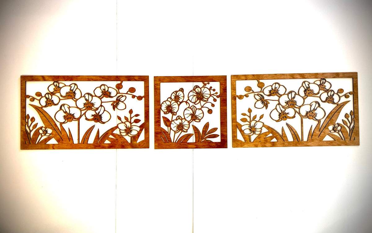 Orchid Triptych Mandala Wood Wall Art | 3-Panel Set | 12 Finishes