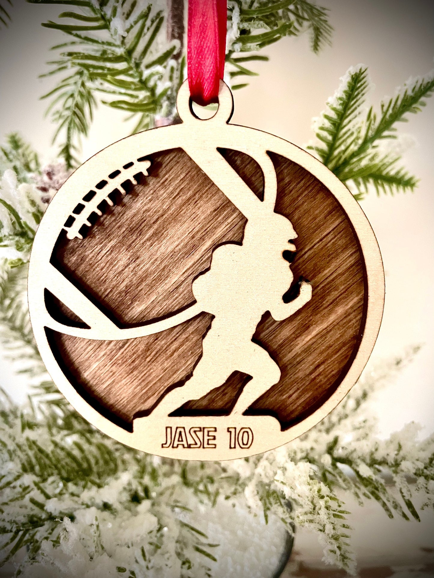 Football Player Personalized 2-Layer Wood Christmas Ornament & Gift Tag | Multiple Finishes | Football Gift (#2)