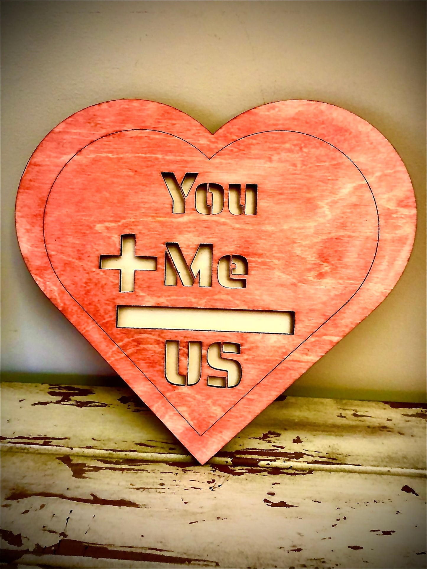 Layered Heart Wood Valentine Decoration | "You + Me = Us" | Valentine's Day Decor