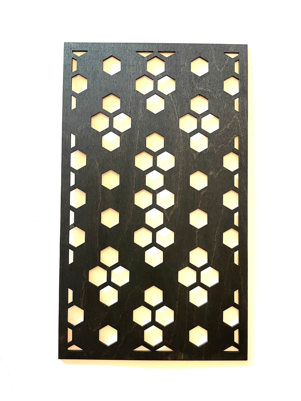 Hexagon Optical Illusion Geometric wood wall art 3-panel set, single panel close-up in Black finish
