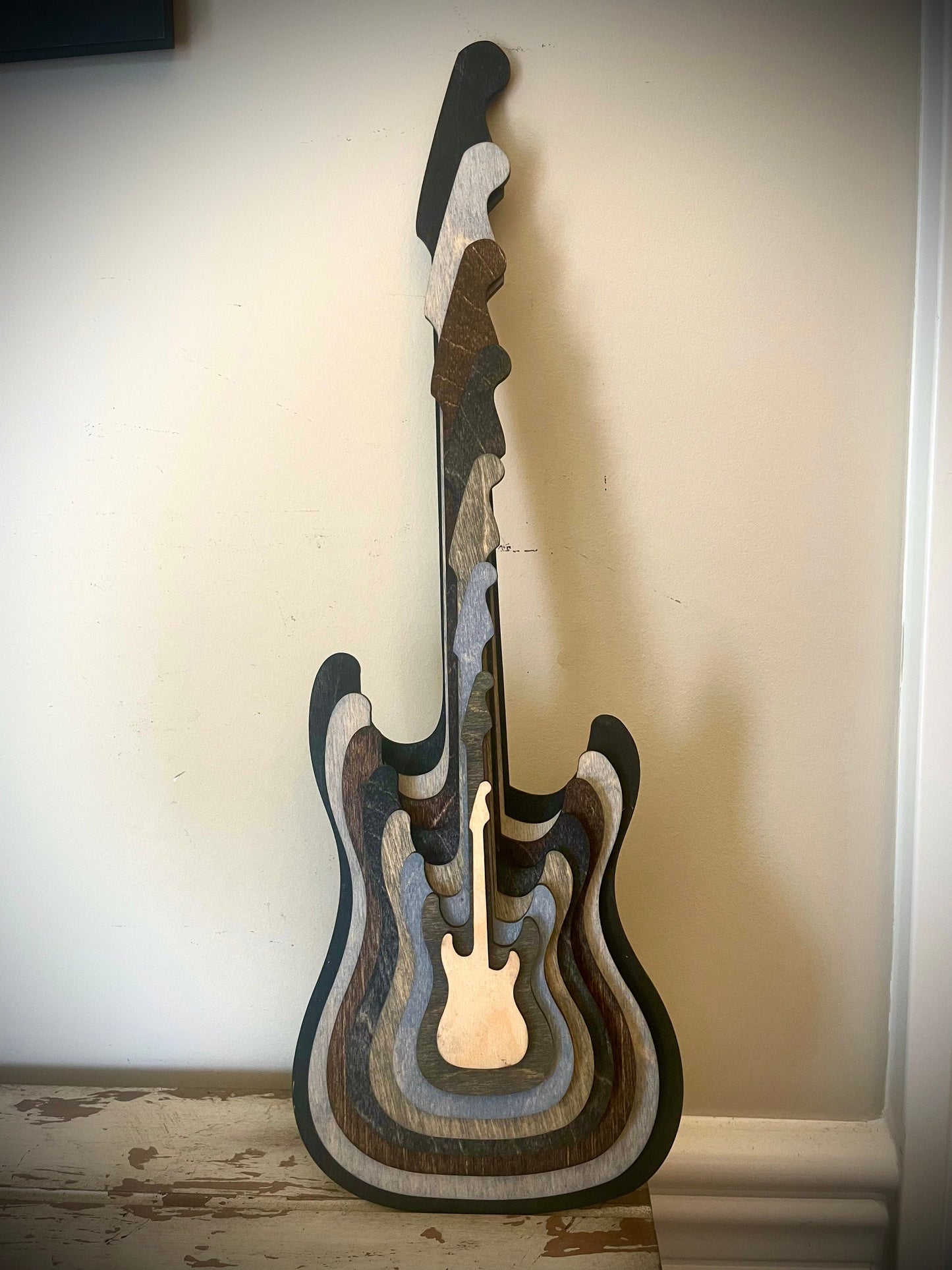 Stacked Electric Guitar 3D Wood Table & Wall Art | Full Body | Multi-Color | Music Gift