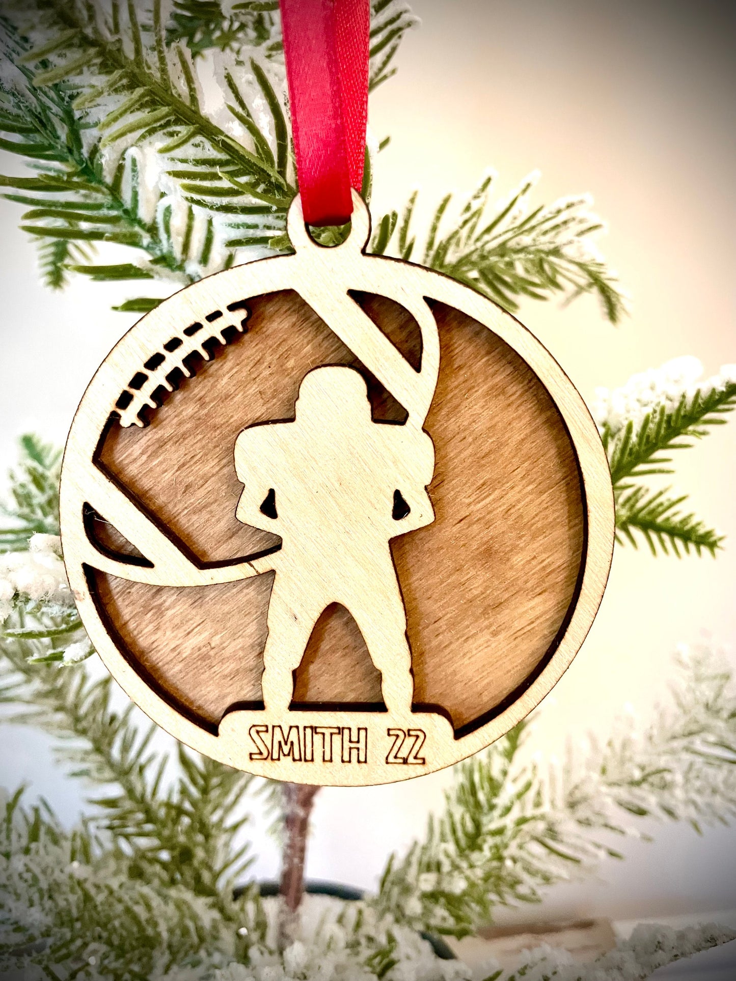 Football Player Personalized 2-Layer Wood Christmas Ornament & Gift Tag | Multiple Finishes | Football Gift (#5)