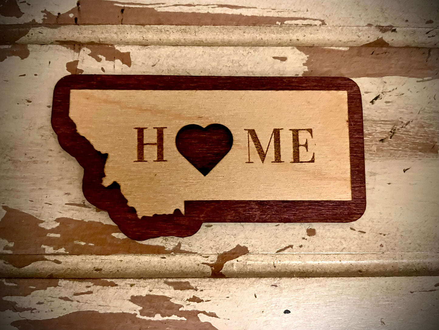 Montana HOME 2-Layer Wood Refrigerator Magnet | 12 Finishes | State Pride Gift