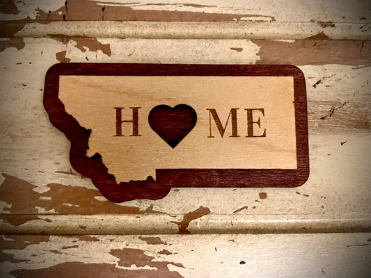 Montana HOME 2-Layer Wood Refrigerator Magnet | 12 Finishes | State Pride Gift