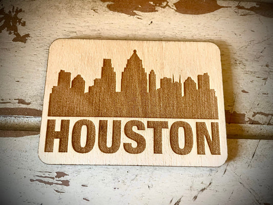 Houston Skyline Wood Magnet | City Souvenir | 3.5" x 2.5"