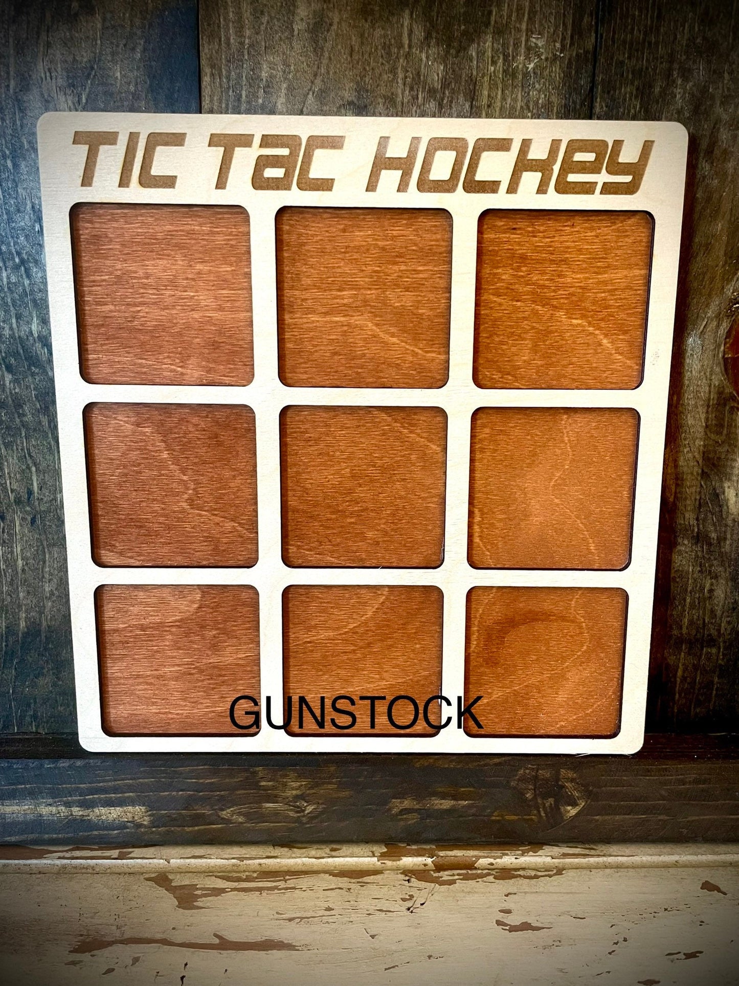 Tic Tac Hockey Wood Game | Goalie Edition | Laser Engraved | 12 Finishes