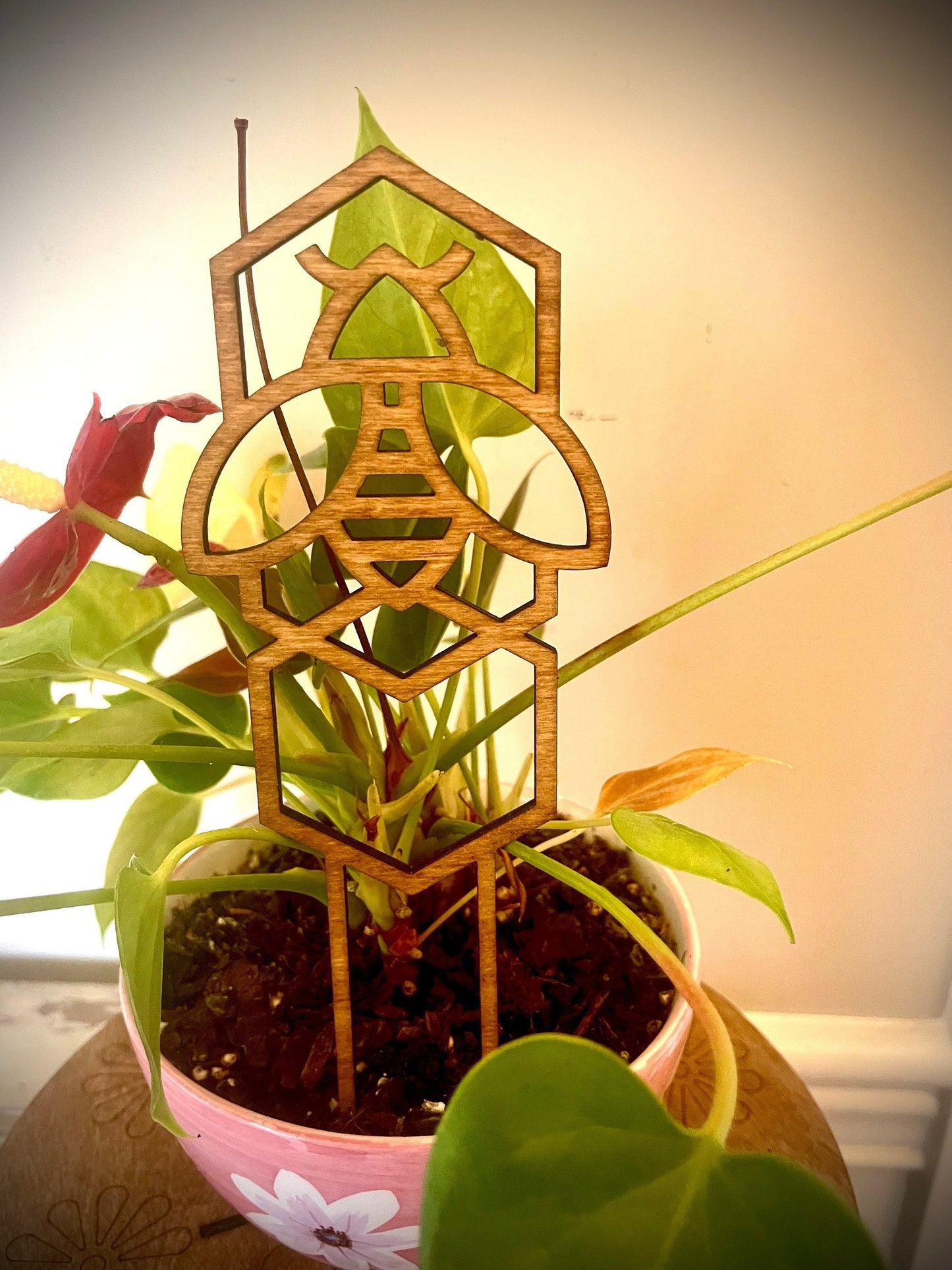 Boho Indoor Plant Trellis | Honeybee & Honeycomb | Multiple Sizes & Finishes | Style A