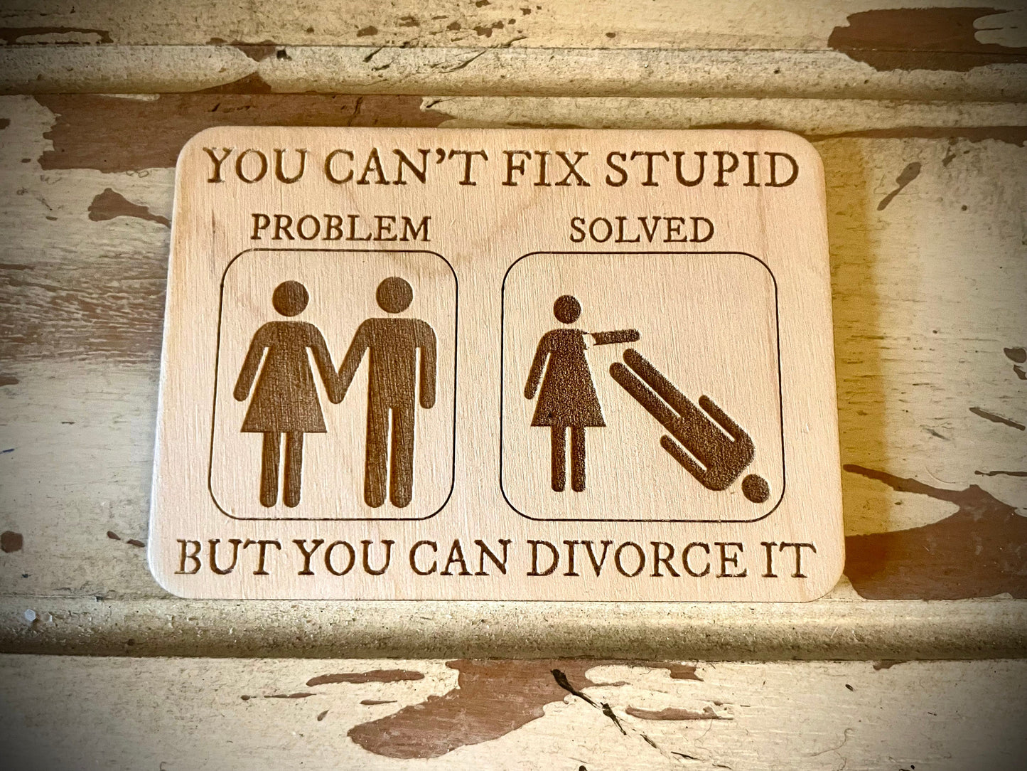 "You Can't Fix Stupid, But You Can Divorce It" Funny Wood Fridge Magnet | Funny Gift