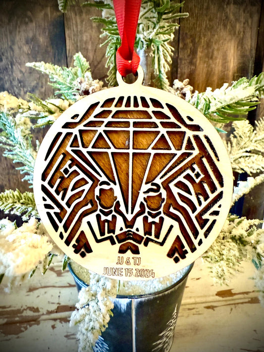 Two Grooms Wedding Personalized 2-Layer Wood Christmas Ornament & Gift Tag | Multiple Finishes | Wedding Gift