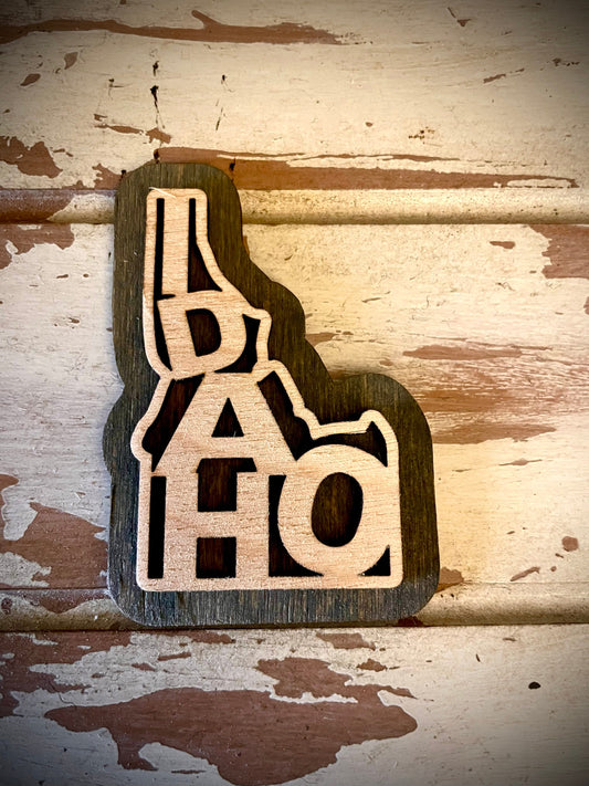 Idaho Word Art 2-Layer Wood Refrigerator Magnet | 12 Finishes | State Pride Gift