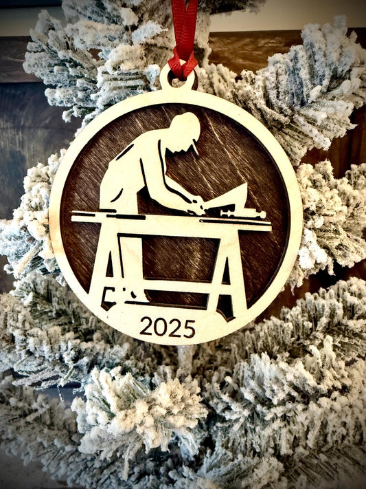 Woodworker Workshop Personalized 2-Layer Wood Christmas Ornament & Gift Tag | Multiple Finishes | Woodworking Gift