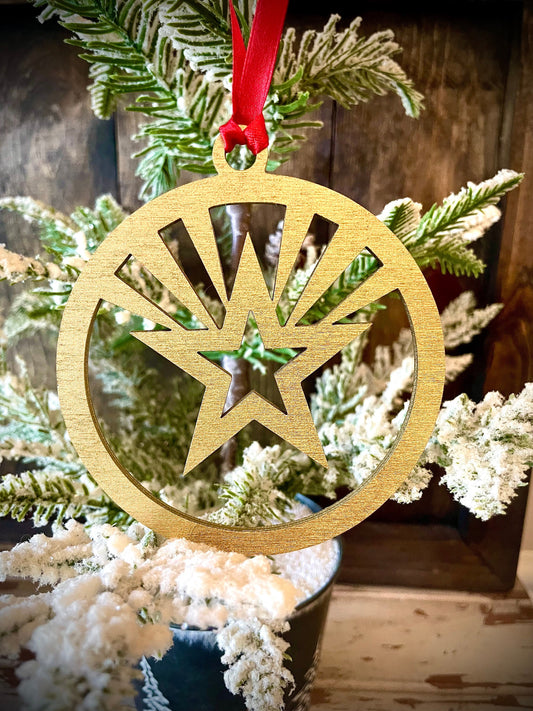 Symbols of Christmas Art Deco Star Wood Ornament | Gold & 14 Other Finishes | Holiday Gift