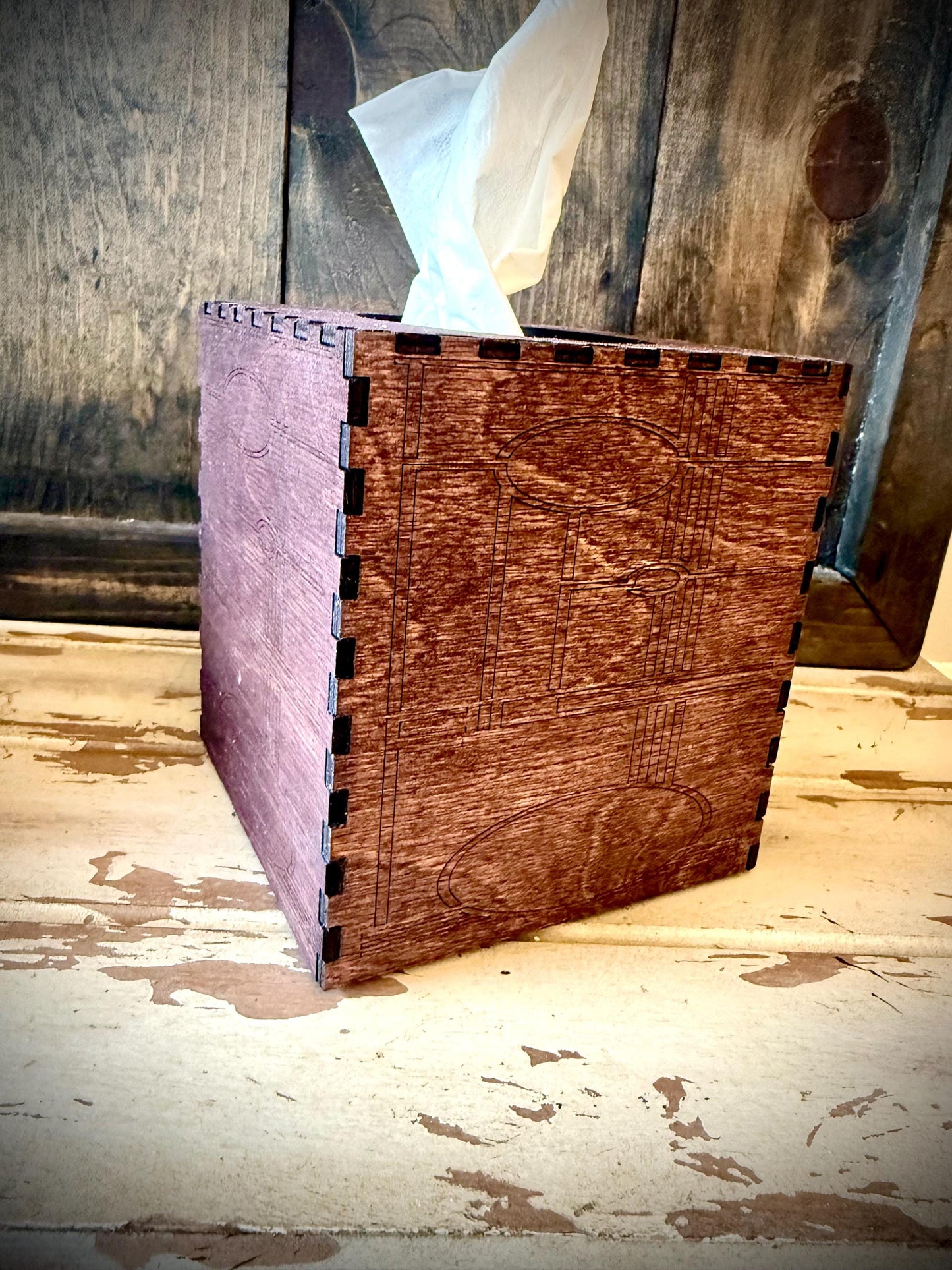 Art deco tissue box cover available in square, oblong, or Costco oblong configurations available in 12 finishes set E