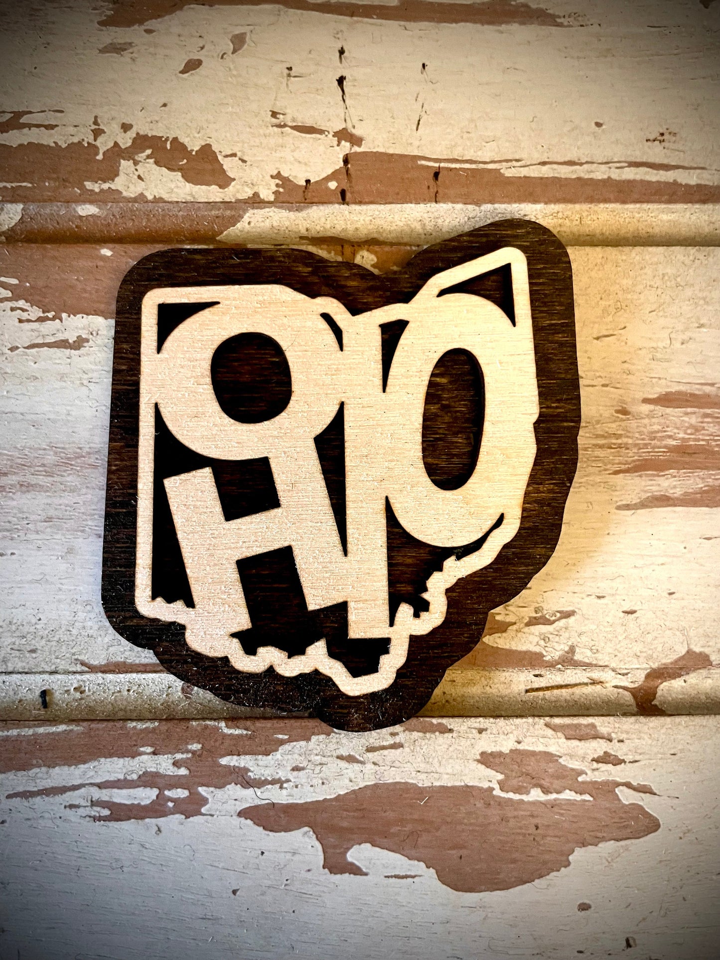 Ohio Word Art 2-Layer Wood Refrigerator Magnet | 12 Finishes | State Pride Gift