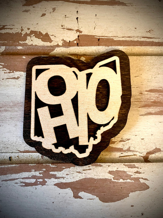 Ohio Word Art 2-Layer Wood Refrigerator Magnet | 12 Finishes | State Pride Gift