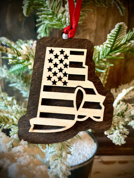 Rhode Island US Flag Wood Ornament & Gift Tag | 12 Finishes | Patriotic Gift