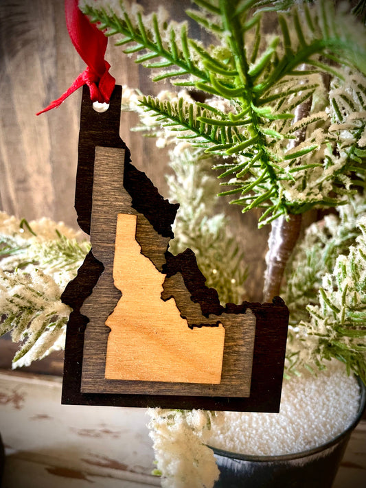 Idaho 3-Layer Stacked Wood Ornament & Gift Tag | Brown & Gray Tones | State Pride Gift