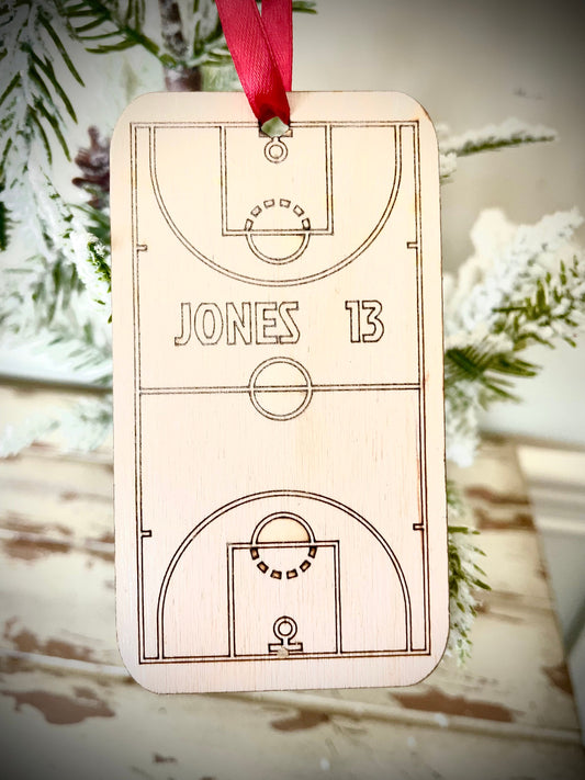 Basketball Court Personalized Wood Ornament & Gift Tag | Name & Number | Basketball Gift | Senior Night Gift