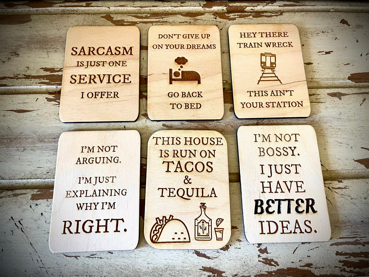"This House Is Run on Tacos & Tequila" Funny Wood Fridge Magnet | Funny Gift