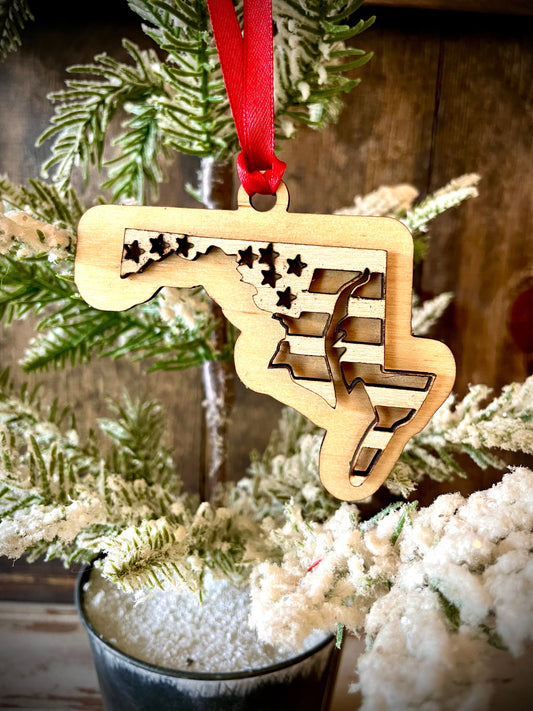 Maryland US Flag Wood Ornament & Gift Tag | 12 Finishes | Patriotic Gift