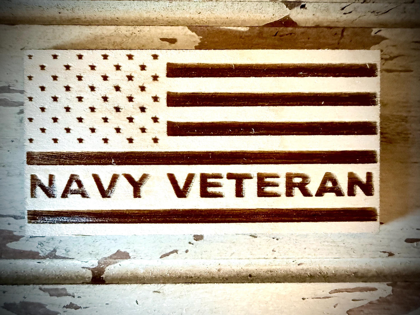 Navy Veteran Laser Engraved US Flag Wood Refrigerator Magnet | 4" x 2.1" | Military Gift