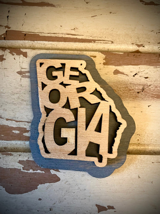 Georgia Word Art 2-Layer Wood Refrigerator Magnet | 12 Finishes | State Pride Gift