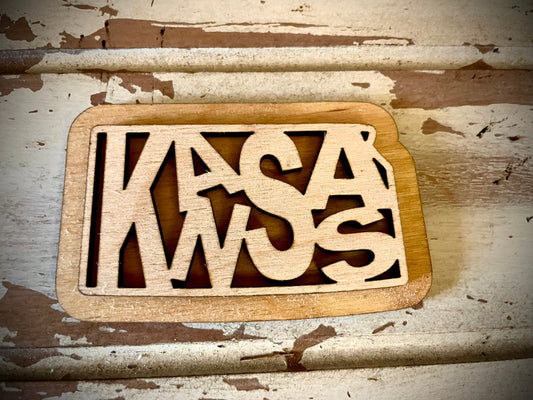 Kansas Word Art 2-Layer Wood Refrigerator Magnet | 12 Finishes | State Pride Gift