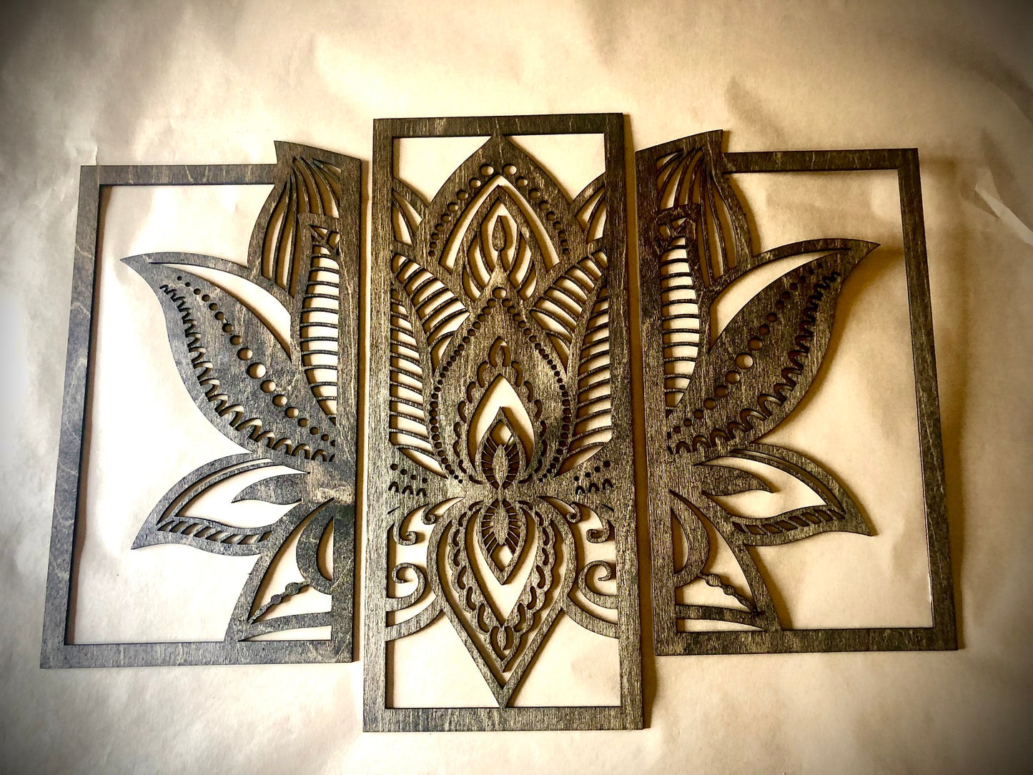 Lotus Flower Mandala Wood Wall Art | 3-Panel Set | Multiple Sizes & Finishes