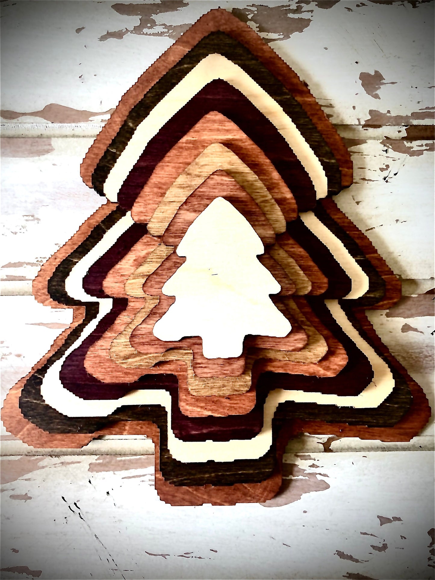 Stacked Christmas Tree 3D Wood Table & Wall Art | Multi-Color | Holiday Decor