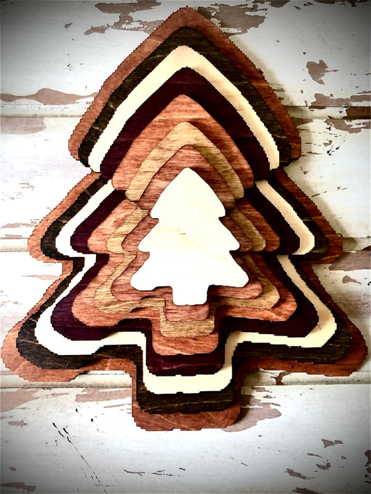 Stacked Christmas Tree 3D Wood Table & Wall Art | Multi-Color | Holiday Decor
