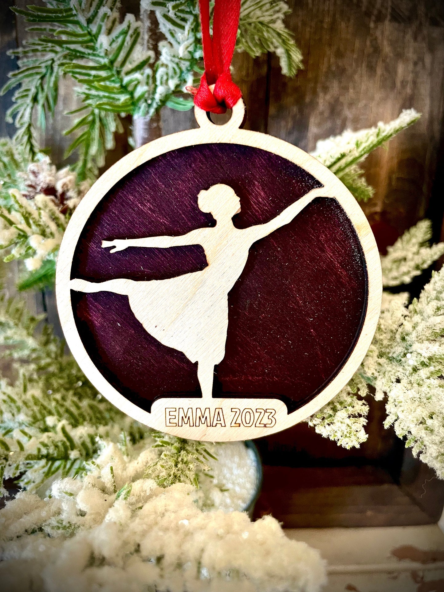 Ballet Dancer Personalized 2-Layer Wood Christmas Ornament & Gift Tag | Multiple Finishes | Dance Gift (#6)