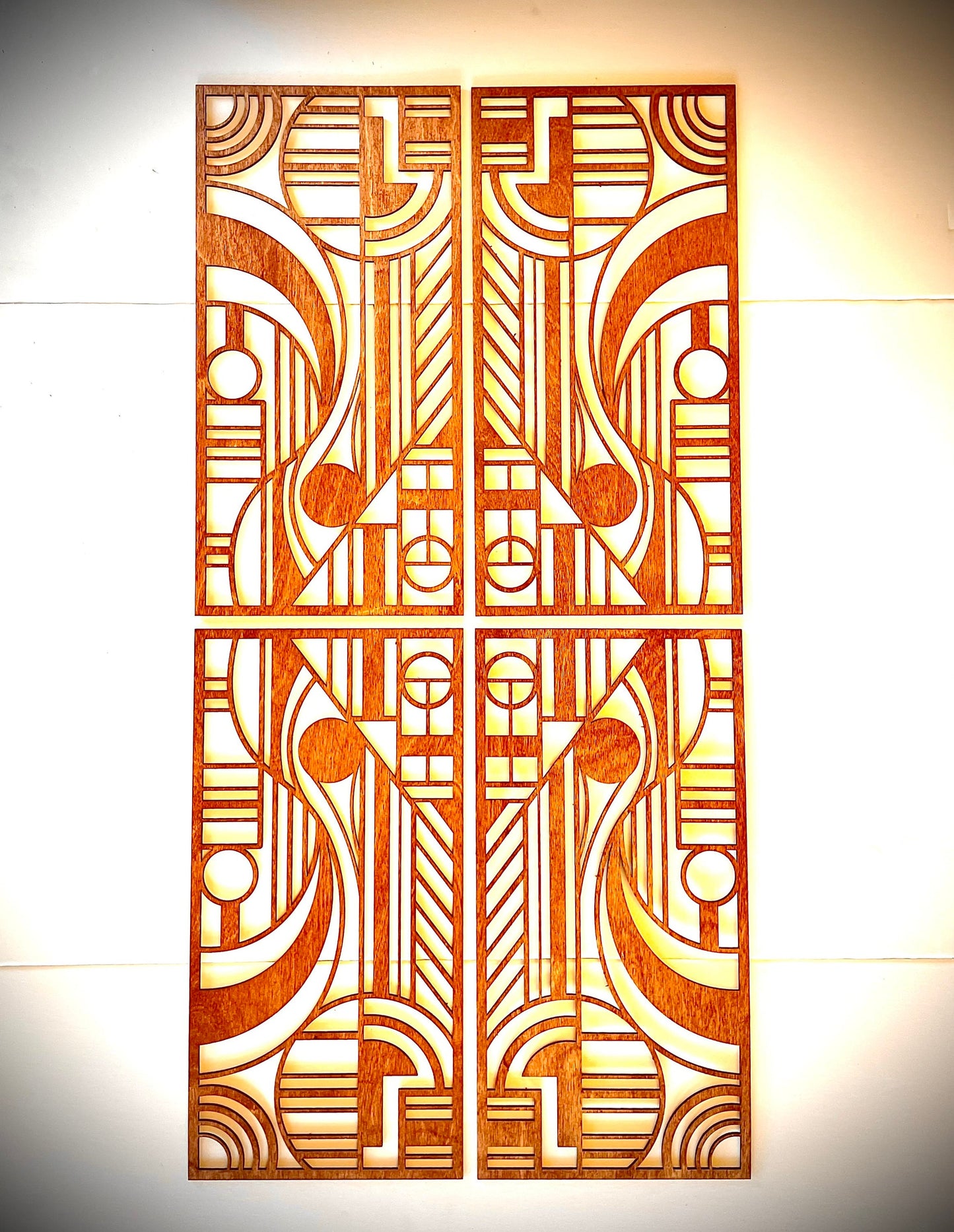 Art Deco Geometric Wood Wall Art | Large Modern 4 Panel Wall Sculpture