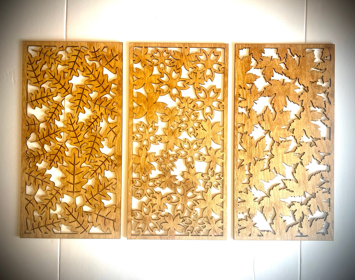 Fall Foliage Leaves Mandala Wood Wall Art | 3-Panel Set | Multiple Finishes