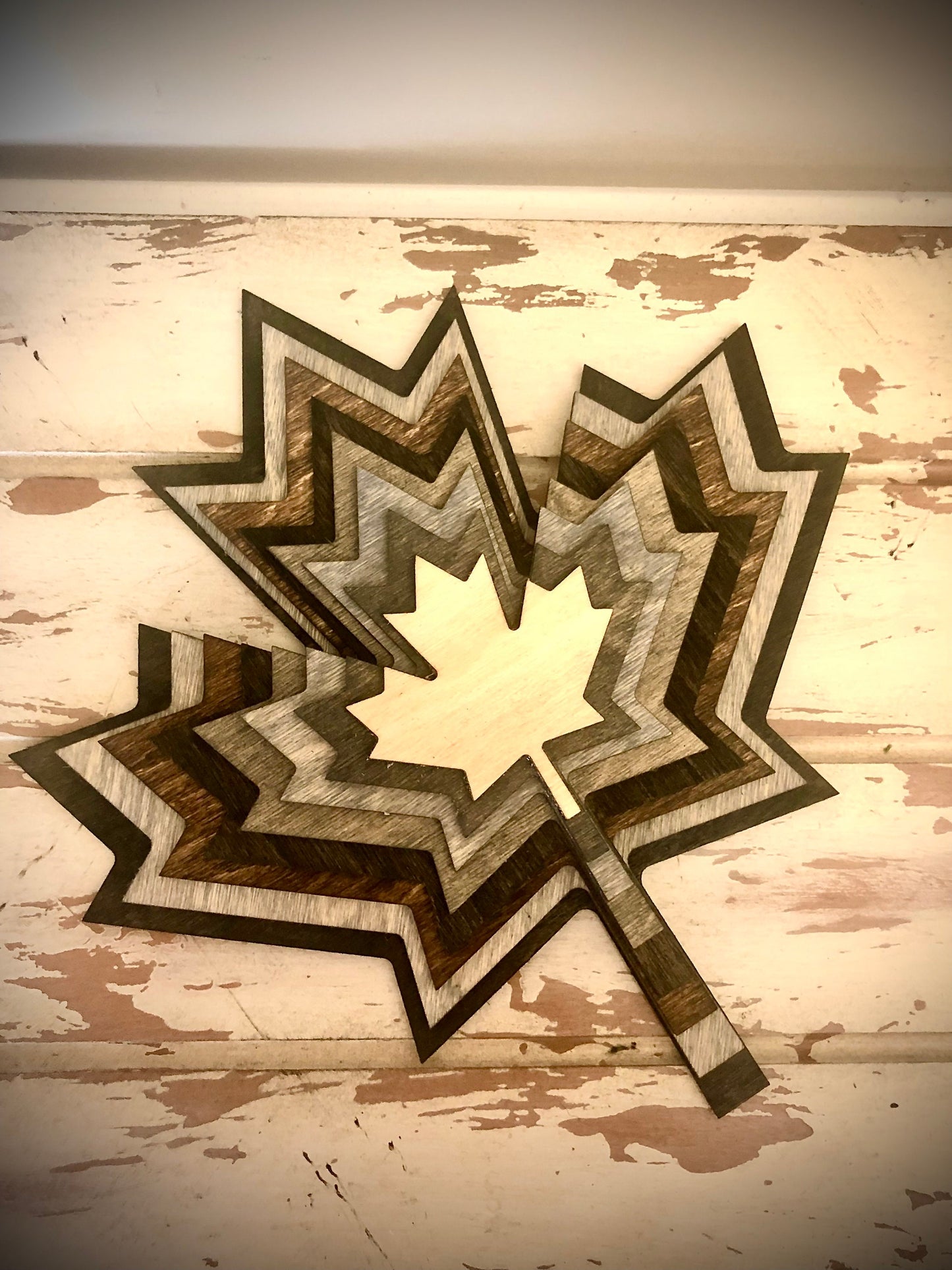Stacked Maple Leaf 3D Wood Table & Wall Art | Multi-Color