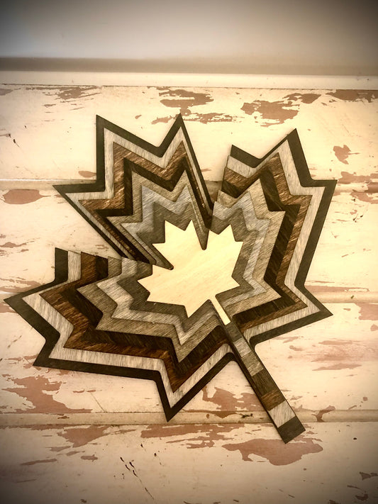 Stacked Maple Leaf 3D Wood Table & Wall Art | Multi-Color
